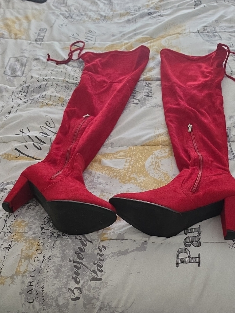 Women’s Red Over-the-Knee Block Heel Wide Calf Boots